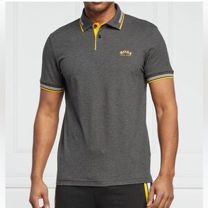 BOSS Gray Polo Shirt with Yellow Accents slim fit